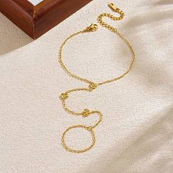 Золотой 304 Браслеты-кольца из нержавеющей стали с микропаве из прозрачных кубических цирконий для женщин, сердце, золотые, 6.65 дюйм (16.9 см), внутренний диаметр: 0.79 дюйм (2 см)