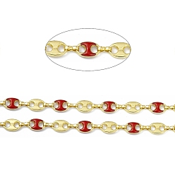 FireBrick Handmade Enamel Coffee Bean Link Chains, with Real 18K Gold Plated Brass Findings, Soldered, with Spool, FireBrick, Link: 10x14.5x3.5mm