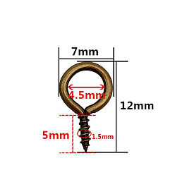 Античная Бронза Латунный болт с ушком, античная бронза, 12x7 мм, отверстие : 4.5 мм, штифты : 1.5 мм