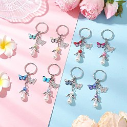 (52) Непрозрачная лаванда 8шт. Пластиковые брелки с имитацией жемчуга, с подвесками из сплава и железными кольцами для ключей, ангел с бабочкой, платина, разноцветные, 83 мм