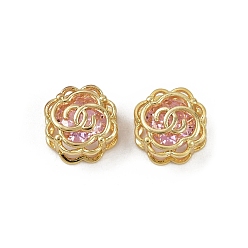 Pink Латунные микро проложить кубического циркония бусы, без кадмия и без свинца, реальный 18 k позолоченный, цветок, розовые, 10.5x10.5x5.5 мм, отверстие : 5.5x2.5 мм