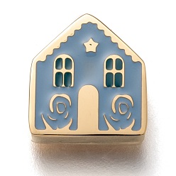 Golden 304 Edelstahl Diacharme, Schmelz-Stil, Haus, hellstahlblau, golden, 12x11x3.5 mm, Bohrung: 8x1.5 mm