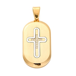 Золотой 304 микро нержавеющей стали прокладывать Цирконом подвески, ионное покрытие (ip), прямоугольник с поперечными прелести, золотые, 38.5x20x3.5 мм, отверстие : 7x4.5 мм