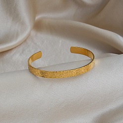 Real 18K Gold Plated Minimalist Stainless Steel Open Cuff Bangles for Women, Hammered, Real 18K Gold Plated, Inner Diameter: 2.56 inch(6.5cm)