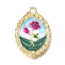 Oval Цветочные сплава эмали подвески, стойки покрытие, долговечный, без свинца, без кадмии и без никеля, золотые, овальные, 31x21x3 мм, отверстие : 2.2 мм