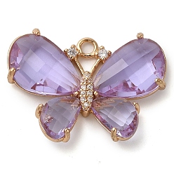чертополох Подвески из латуни с покрытием из прозрачного кубического циркония, со стеклом, без свинца и без кадмия, долговечный, бабочка, реальный 14 k позолоченный, чертополох, 22x29x5 мм, отверстие : 2 мм