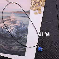 Лео Светящийся цинковый сплав и стекло, плоские круглые подвески с созвездием, черные корейские вощеные шнуры, ожерелья, платина, Лев, 17.72 дюйм (45 см)