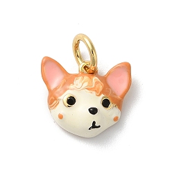 Настоящее золото 18K Подставка для головы кошки, покрытие из латуни, микро-паве, эмаль с кубическим цирконием, подвески, с целью перехода в кольце, без кадмия и без свинца, долговечный, реальный 18 k позолоченный, 9.5x11x3.5 мм, отверстие : 3.5 мм