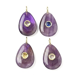 Аметист Подвески из натурального аметиста , подвески в форме слезы с латунной микрофиброй из кубических цирконий, золотые, цвет циркона случаен, 31x18x7 мм, отверстие : 3x2 мм