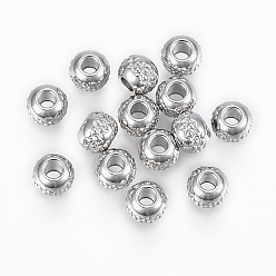 Stainless Steel Color 201 Stainless Steel Beads, Round with Ripples, Stainless Steel Color, 6x5mm, Hole: 2mm