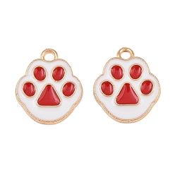 Roja Aleación con colgantes de esmalte, encantos de la impresión de la pata, la luz de oro, rojo, 17x14x1.5 mm, agujero: 1.9 mm