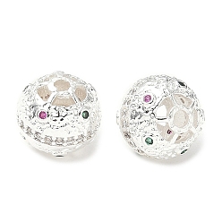 Серебро Латунные микро проложить кубического циркония бусы, долговечный, круглые, серебряные, 10x9.5 мм, отверстие : 1.8 мм