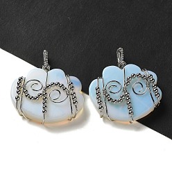 Opalite Opalite Copper Wire Wrapped Pendants, Cloud Charms with Brass Beads, Rack Plating, Platinum, 47~50x44.5~45x11~12mm, Hole: 6x5.5mm