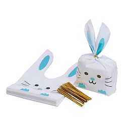Dark Cyan Plastic Candy Bags, Rabbit Ear Bags, Gift Bags, Two-Side Printed, with Wire Twist Ties, Dark Cyan, Bag: 22.5x14cm, Ties: 8x0.4cm