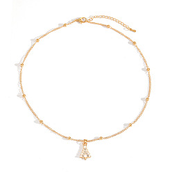 Рождественская елка Рождественские ожерелья с подвесками из цинкового сплава и эмали, золотые, белые, рождественская елка, 15.75 дюйм (40 см), Кулон : 28 мм