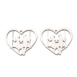 Stainless Steel Color Valentine's Day 201 Stainless Steel Pendants, Heart with Couple on Swing Charms, Laser Cut, Cut-Out, Stainless Steel Color, 24x27x1mm, Hole: 1.5mm