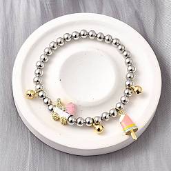 Платиновый & Золотой Латунные эмалевые круглые бусины браслеты с подвесками для женщин, с четким кубического циркония, без кадмия и без свинца, стойки покрытие, долговечный, платиной и золотом, внутренний диаметр: 2-1/4 дюйм (5.6 см), Кулон : 23x9 мм