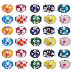 (52) Непрозрачная лаванда 40 шт 10 цвета европейские бусины лэмпворк ручной работы, ухабистая лампа, с платиновой латуни двойной ядер, бусины с большим отверстием, RONDELLE с цветком, разноцветные, 16x14x10.5 мм, отверстие : 5 мм, 4 шт / цвет