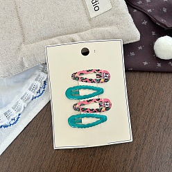 Озёрно--синий Заколки-клеш с леопардовым принтом и эмалированными кнопками, Плут синий, 55x10 мм, 4 шт / комплект