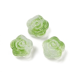 Зеленый Прозрачные стеклянные бусины, цветы розы, спекающийся лак, зелёные, 11.5x12x8.5 мм, отверстие : 1.2 мм