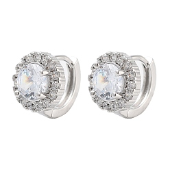 Платина Плоские круглые серьги-кольца из латуни с покрытием стойки, с четким кубического циркония, без кадмия и без свинца, долговечный, платина, 9x11x8 мм