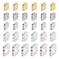 Кристалл 200шт 5 стили латунные бусины со стразами, без кадмия и без свинца, квадратный, кристалл, 6~10x6~10x2.5~3.5 мм, отверстие : 1.6~2 мм, 40 шт / стиль