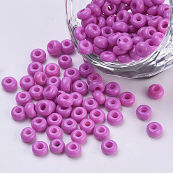 Orchid Baking Paint Glass Seed Beads, Round, Orchid, 4~4.5x3mm, Hole: 1~1.2mm, about 4500pcs/bag, about 450g/bag