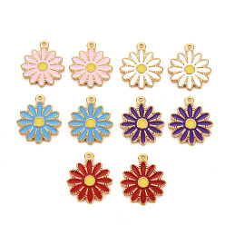 Mixed Color 304 Stainless Steel Enamel Pendants, Ion Plating(IP), Golden, Flower, Mixed Color, 18x15.5x2mm, Hole: 1.4mm