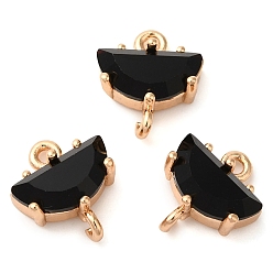 Черный Стойка покрытие латунь и стекло полукруглый соединитель charmsps, реальный 14 k позолоченный, без свинца и без кадмия, долговечный, чёрные, 12x10x4 мм, отверстие : 1.2~1.5 мм