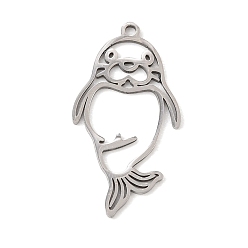 Stainless Steel Color 201 Stainless Steel Pendants, Sea Lion Charms, Cut-Out, Stainless Steel Color, 27x14x1mm, Hole: 1.4mm