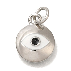 Платина Подвеска из латуни, покрытие стойки, с целью перехода в кольце, без кадмия и без свинца, долговечный, плоский круглый с шармом в виде глаз, платина, 12.5x10x2 мм, отверстие : 3 мм