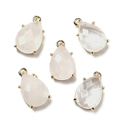 Хрусталь Ограненные подвески из натуральных кристаллов кварца, стойки с позолоченными латунными подвесками-каплями, 17x10x6 мм, отверстие : 1.5 мм