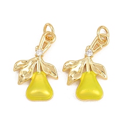 Chapado en Oro Real 18K Latón micro pavimenta claro colgantes de circonio cúbico, encantos de pera, larga duración plateado, chapado en rack, con esmalte, sin plomo y el cadmio, real 18 k chapado en oro, 20x15.5x3.5 mm, anillo de salto: 4.5x1 mm, diámetro interior: 2 mm
