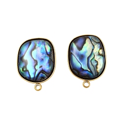 Настоящее золото 18K 304 фурнитура для сережек-гвоздиков из натуральной ракушки пауа из нержавеющей стали, квадратный, ионное покрытие (ip), реальный 18 k позолоченный, 22x16 мм, отверстие : 1.8 мм, штифты : 1 мм