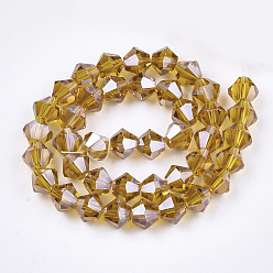 Goldenrod Electroplate Glass Beads Strands, Pearl Luster Plated, Faceted, Bicone, Goldenrod, 6x5.5~6mm, Hole: 1mm, about 44~47pcs/strand, 11.02 inch