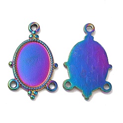 Rainbow Color Ионное покрытие (ip) 304 настройки кабошона из нержавеющей стали, люстра компонента ссылки, овальные, Радуга цветов, лоток : 14.5x10 мм, 24x15x2 мм, отверстие : 1.2~1.5 мм