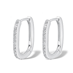 Platinum Rhodium Plated 925 Sterling Silver Micro Pave Cubic Zirconia Hoop Earrings for Women, Oval, Platinum, 14x10x1.5mm