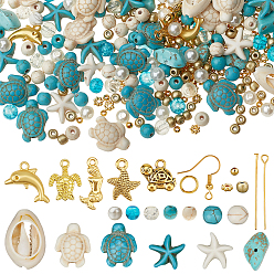 (52) Непрозрачная лаванда Наборы серьги своими руками, 40 шт латунные серьги крючки, 50шт. шт. латунные штифты с плоской головкой, 50шт кольца прыжок, 40шт стеклянные бусины, 140 синтетические бирюзовые бусины шт., 5шт. раковины каури, разноцветные, 17~19x16~18x0.6~0.7 мм, отверстие : 2 мм