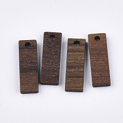 Saddle Brown Walnut Wood Pendants, Rectangle, Saddle Brown, 20x6.5x2.5~3mm, Hole: 1.8mm