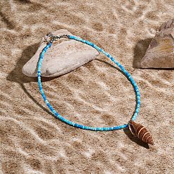 Светло-Голубой Летние пляжные натуральные ракушки подвески стеклянные бусины ожерелья для женщин, платина, Небесно-голубой, 15.35 дюйм (39 см)