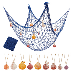 (52) Непрозрачная лаванда Хлопковая рыболовная сеть, декоративная подвеска с натуральными ракушками и джутовым шнуром, для украшения стен в домашней спальне, разноцветные, 39~65x34~59x5~9 мм