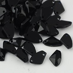 Черный Шить на горный хрусталь, Тайвань акриловые горный хрусталь, два отверстия, аксессуары для одежды, граненый треугольник, чёрные, 17x10x3.5 мм, отверстие: 1 мм
