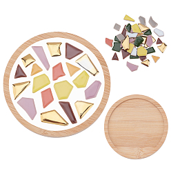 (52) Непрозрачная лаванда 50 фарфоровые кабошоны, самородки, мозаичные плитки для поделок, 1 с деревянным подносом для чая из ПК, разноцветные, 7~32x9~18x4 мм