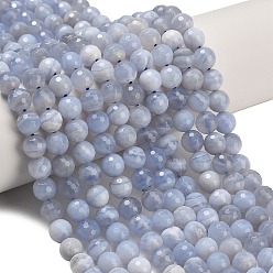 Синий Кружевый Агат Натуральный голубой кружевной агат бисер нитей, граненые, круглые, 8 мм, отверстие : 1 мм, около 47~48 шт / нитка, 15.16'' (38.5 см)