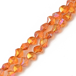 Dark Orange Electroplate Transparent Glass Beads Strands, Full Rainbow Plated, Twist, Dark Orange, 8.2x8.2x6.8mm, Hole: 1mm, about 80pcs/strand, 25.98 inch(66cm)