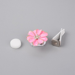 Ярко-Розовый Сплав цинка со стразами набор украшения парфюмерии автомобиля, хризантема, ярко-розовый, 32.5x16 мм, внутренний диаметр: 17x9 мм