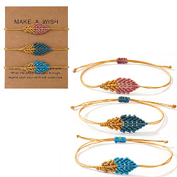 (52) Непрозрачная лаванда 3 Набор регулируемых браслетов ручной работы из вощеного шнура для женщин, лист, с открытки, разноцветные, 11.02 дюйм (28 см)