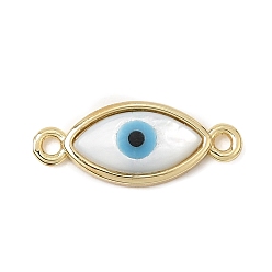 Real 18K Gold Plated Brass & Natural White Shell & Resin Connector Charms, Evil Eye Links, Rack Plating, Long-Lasting Plated, Cadmium Free & Lead Free, Real 18K Gold Plated, 8x19x3mm, Hole: 1.2mm