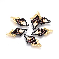 Colorful MIYUKI & TOHO Handmade Japanese Seed Beads Links, Loom Pattern, Double Rhombus, Colorful, 27~29x13~14x1.7mm, Hole: 1.5mm