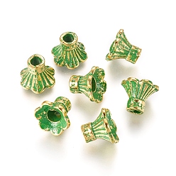 Золотой и Зелено-патиновый Не содержащие никель и бессвинцовые цветочные колпачки, долговечный, 6-лепесток, золотисто-зеленая патина, 10x9 мм, отверстие : 3 мм